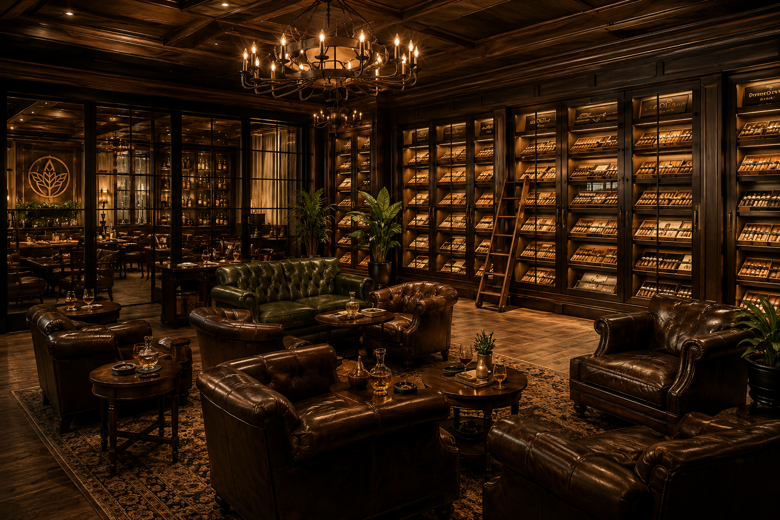 The Veranda Cigar Lounge interior with walk-in humidor
